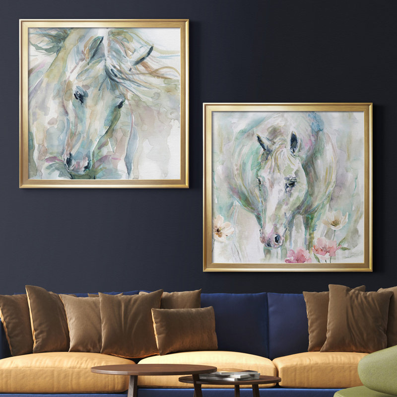 «Exuberant Spirit», ensemble de 2 reproductions d'art, Pas de tapis, H 34,5 po x l 69 po x P 1,5 po, Toile encadrée d'or