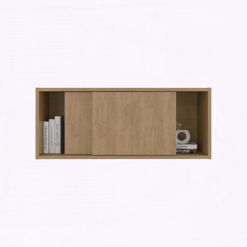 Wall-Mounted Storage Cabinet with Sliding Door, Oak