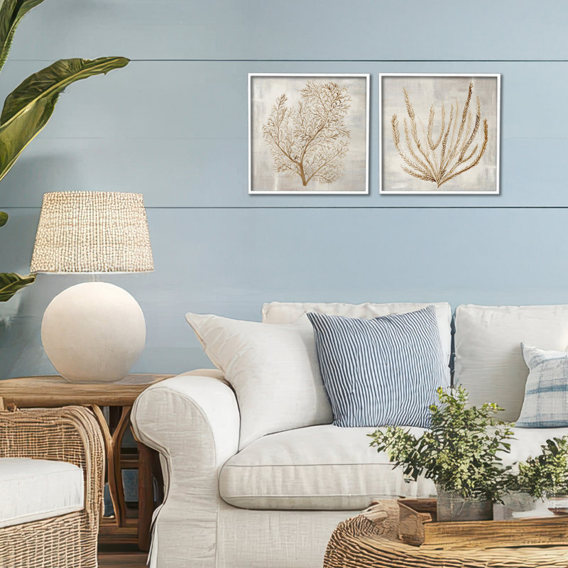 Ensemble de 2 giclées encadrées Beige Tides Coral Branches, design par Hannah Dawson, H 12 po x l 24 po