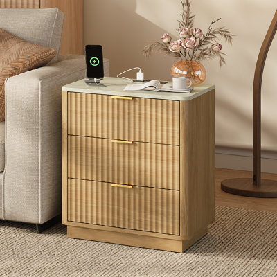 Valerica 3-Drawer Fluted Nightstand with Charging Station