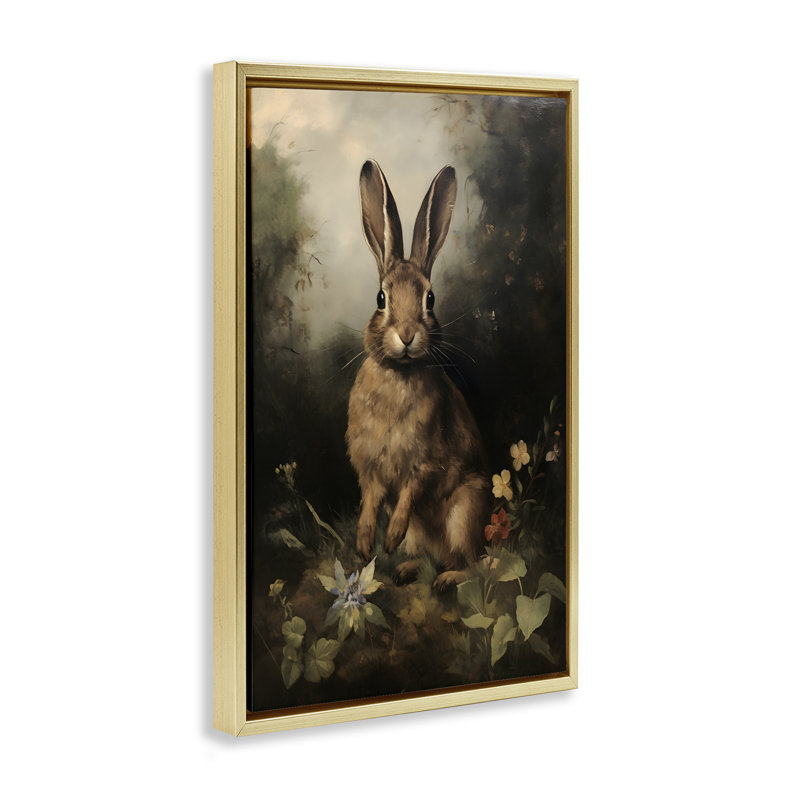 «Bunny in Nature», toile encadrée dorée par Petal Prints Design, Cadre flottant métallique doré, H 31 po x l 21 po