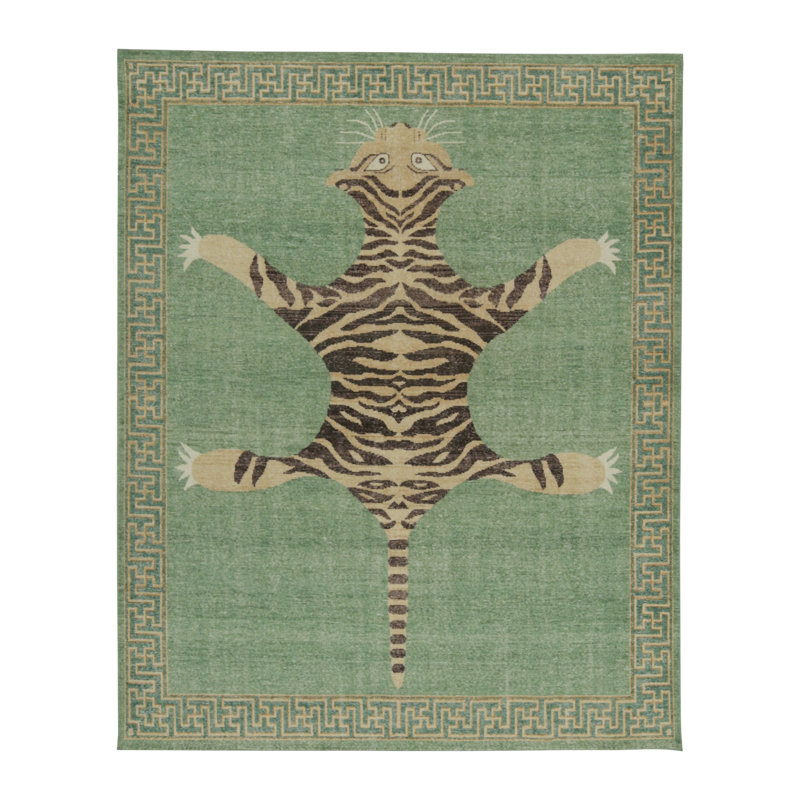 Distressed Homage Hand Knotted Wool Animal Print Area Rug, Rectangle 13' x 19'
