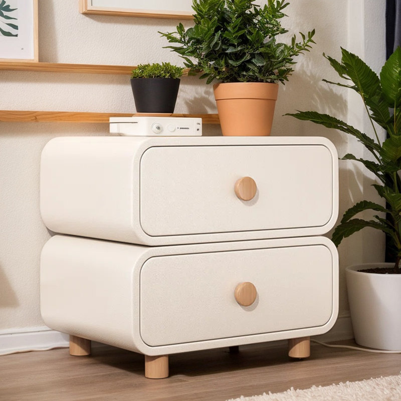 Modern Nightstand with 2 Sliding Drawers, Minimalist Wooden Bedside Table with Microfiber Leather, Small Storage for Bedroom
