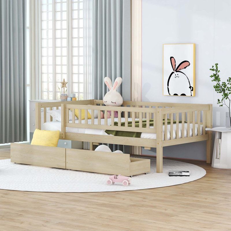 Kids Daybed Wood Bed with Two Drawers, Twin, Natural