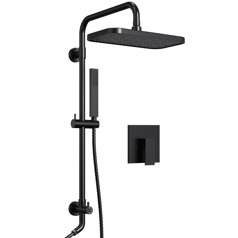 Modern Shower System with 13.38" Rainfall Shower Head and Handheld Spray, Matte Black