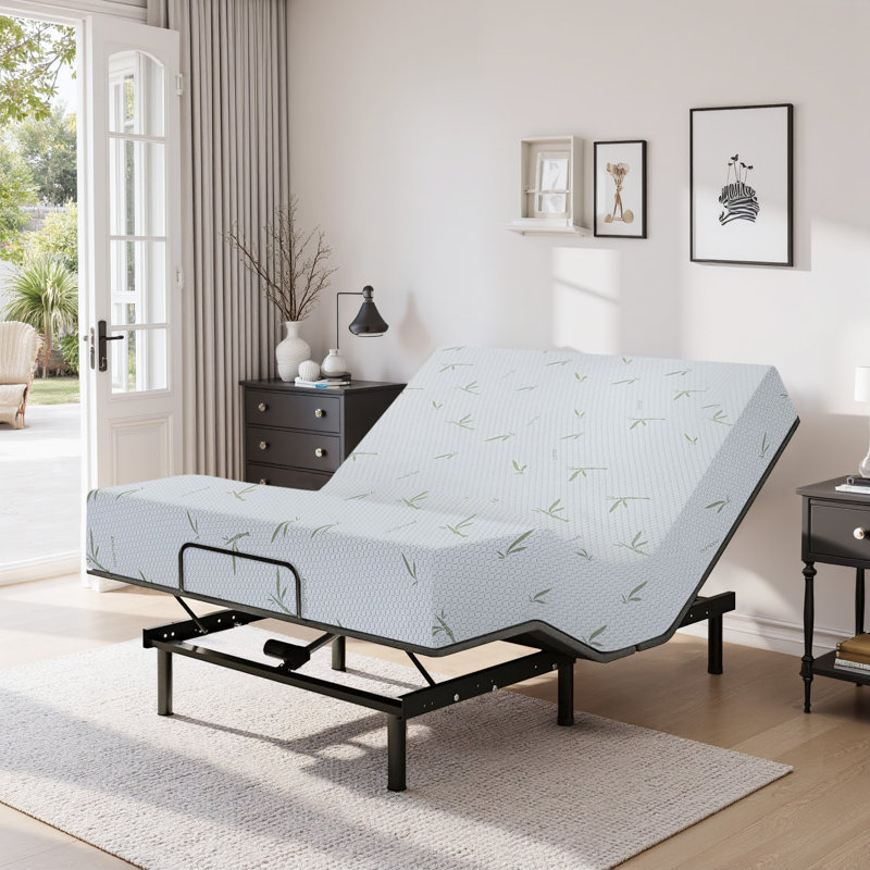 Base de lit réglable avec matelas en mousse à mémoire de forme de 10 pouces, relevage de la tête et des pieds, cadre intelligent zéro gravité
