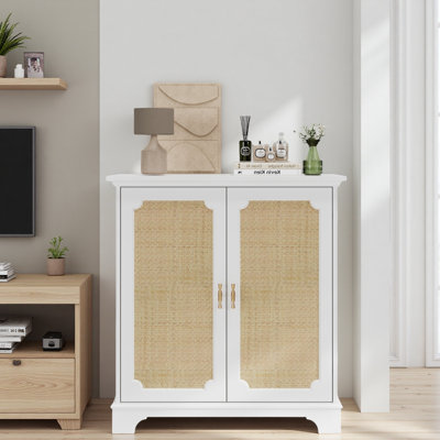 Sideboard Buffet Storage Liquor Cabinet With Rattan Decorated Doors, Kitchen Buffet Storage Cabinet, Cupboard Console Table