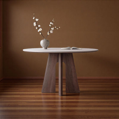 White Matte Round Rock - Slab Dining Table