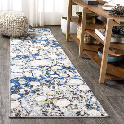 Strausstown Marbled Abstract Dark Grey/Blue Rug