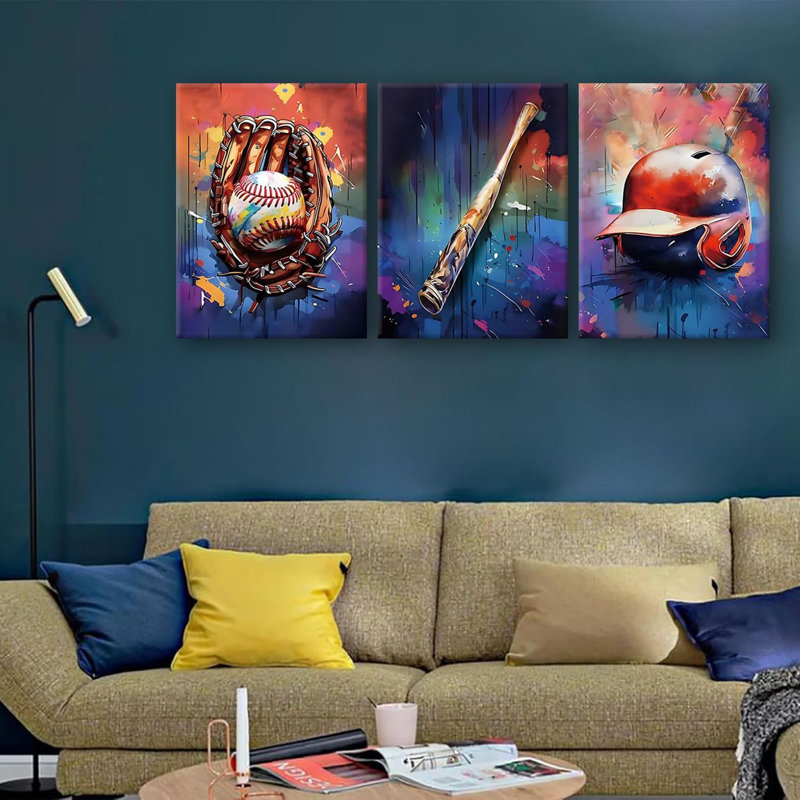 Baseball Baseball Wall Art, ensemble de 3 affiches décoratives de sport rétro rétro