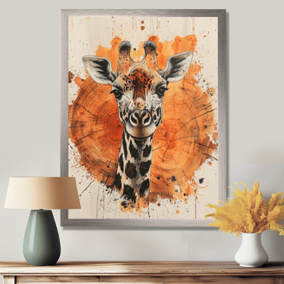 Silent Watcher Girafe Portrait In African Landscape II - Animals Canvas Art Print