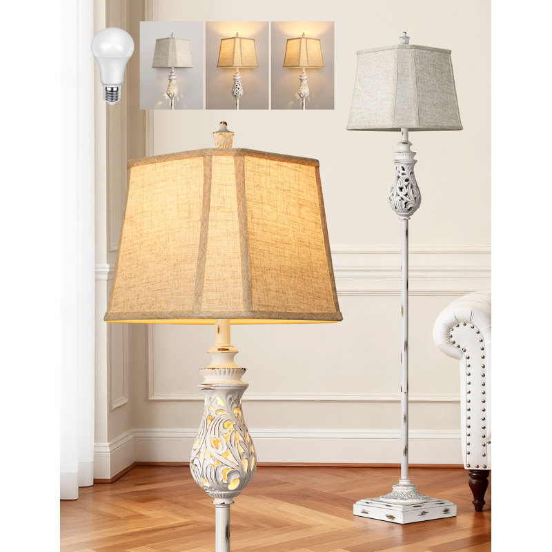 64”farmhouse Floor Lamp With Nightlight, Rustic Tall Standing Lamp With Rotary Switch For Living Room, Corner, Bedroom, White (bulb Included)