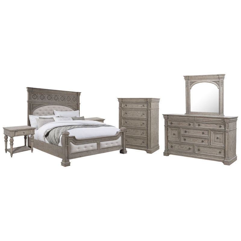 Commode à 2 tiroirs avec miroir et commode Bory, 6 pièces: lit, 2 tables de chevet, 2 commodes, mi, Grand lit