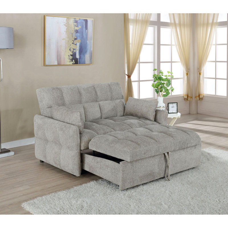 Lit gigogne escamotable gris revêtu de chenille, avec dossier rabattable et mousse à mémoire de forme pour plus de confort