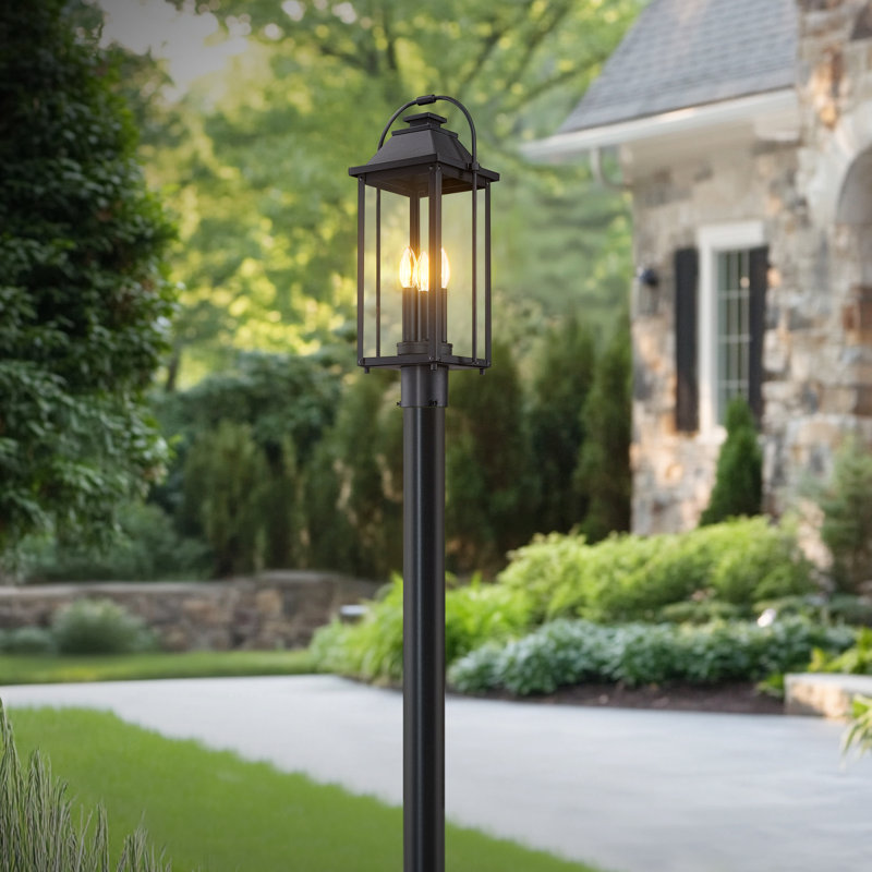 3-Light Black Outdoor Pier Mount Light Lantern Head, Black