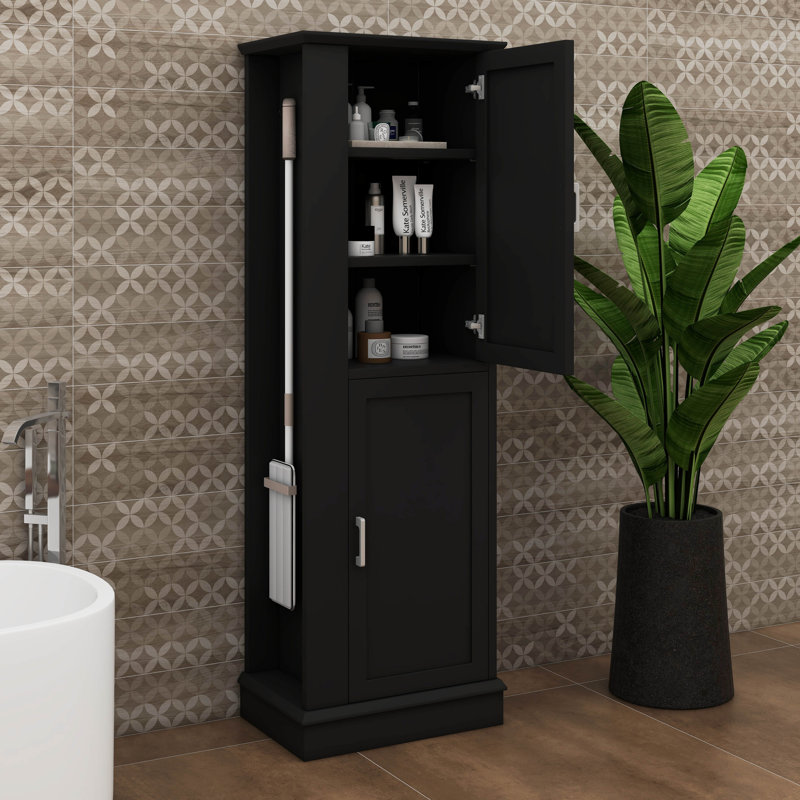 Armoire de rangement haute et spacieuse avec crochets et tablette réglable, Noir