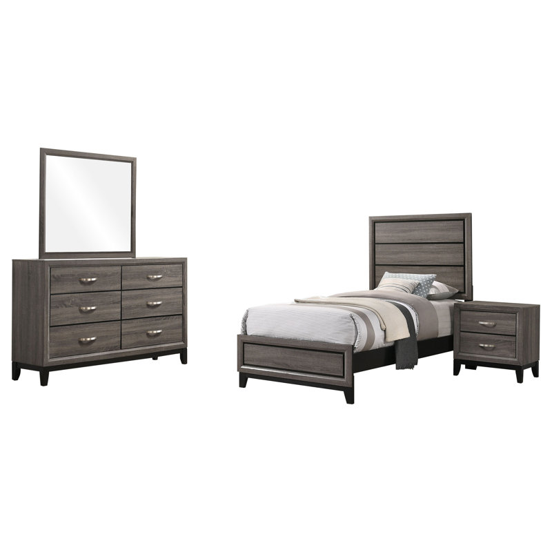 Ensemble de chambre à coucher simple 4 pièces Sayim Chêne gris, Twin