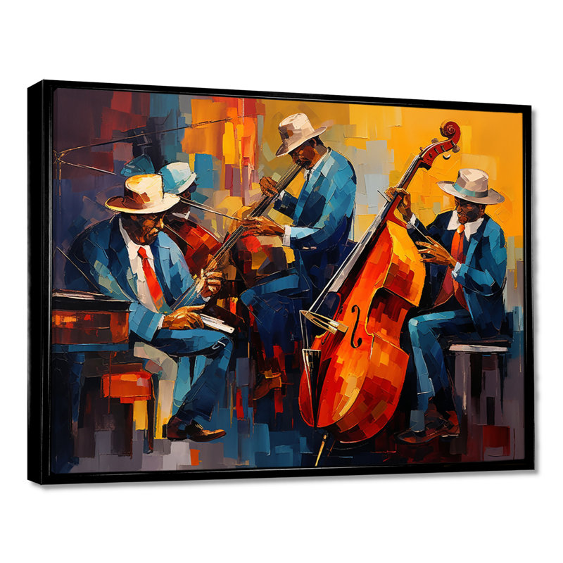 Cool Jazz Quartet - Musician Wall Art For Living Room, H 12 po x l 20 po x P 1 po, Toile avec cadre flottant noir