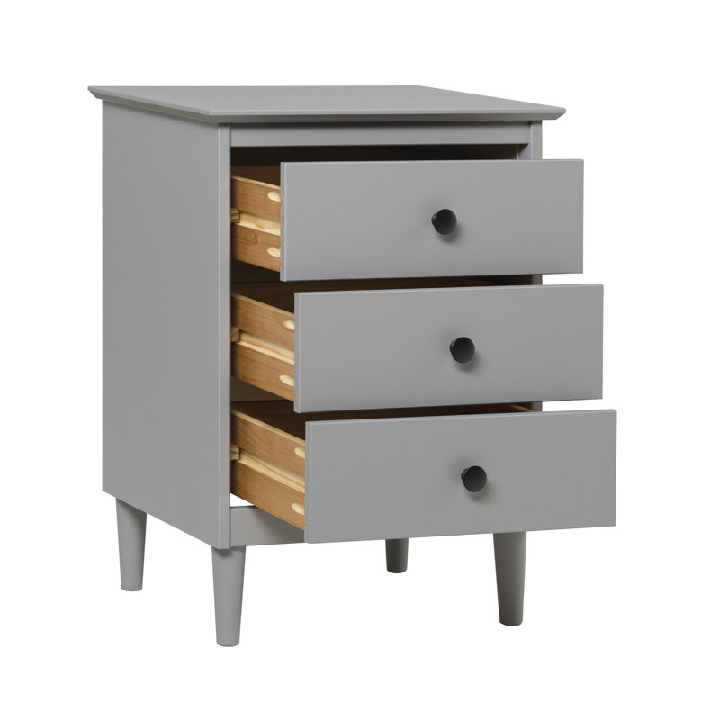 Haney 3-Drawer Solid Wood Nightstand, Gray