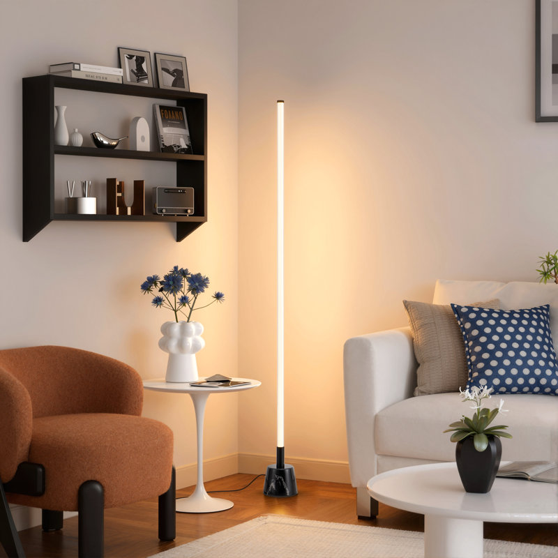 57.5" Modern LED Corner Floor Lamp with Genuine Marble Base, Black
