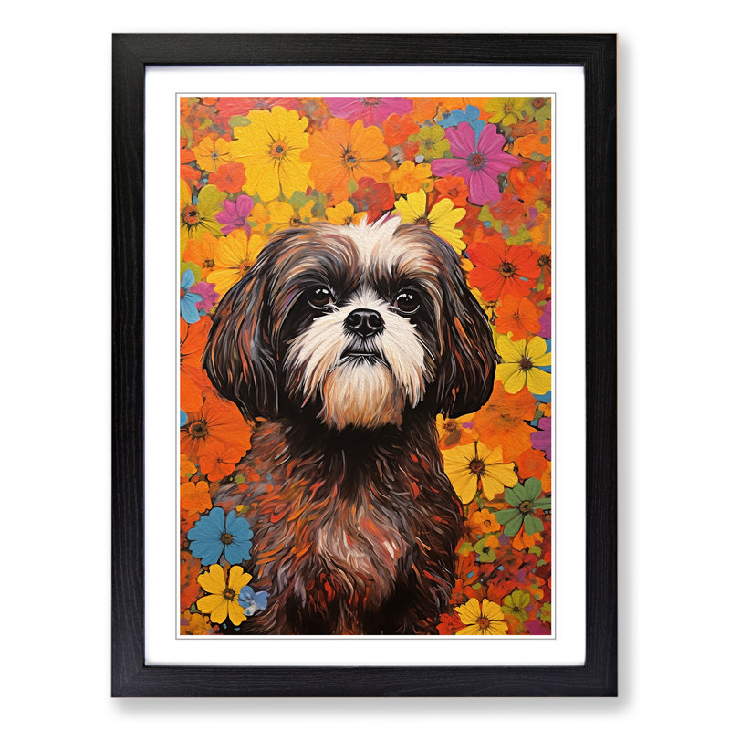 Shih Tzu Colour Field - Single Picture Frame Print on Wood, 34cm H x 25cm W x 2cm D, Black