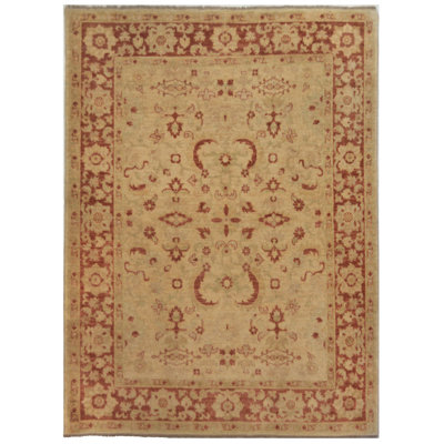 Tapis beige en laine fabriqué à la main Agra