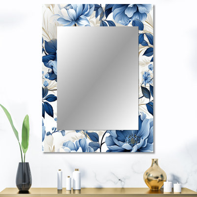Fayean Serene Blue Garden Blooms Floral Pattern - Floral Decorative Mirror, Floral Large Wall Mirror, Printed Metal Art