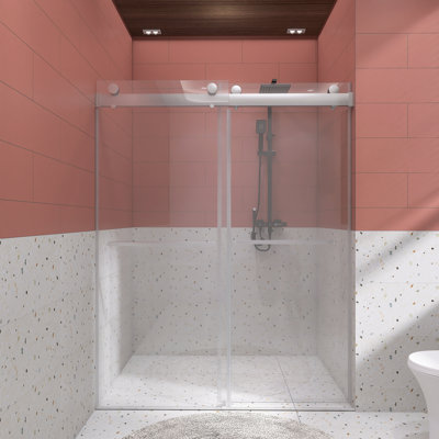 Porte de douche coulissante double sans cadre avec verre trempé l 60 po x H 76 po
