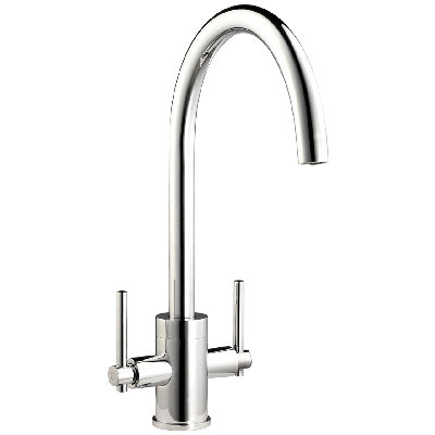 Austen & Co. Ronda Brushed Chrome Kitchen Mixer Tap. Twin Lever Handle, Water Saving Aerator, 360 Degree Spout