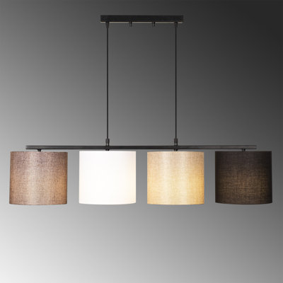 Lustre scandinave élégant, hauteur réglable, structure en métal, 47,2 po x 9,8 po | 4 x douilles E27 (40 W maximum) | Capuchon de 47,2 po de hauteur et de 7,9 po de diamètre | Design élégant noir, blanc, crème et brun, parfait pour les espaces modernes