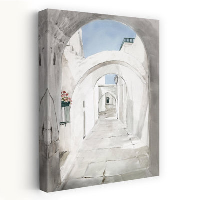 Rues de Mykonos I, paysage, aquarelle, illustration, art naturel, art contemporain