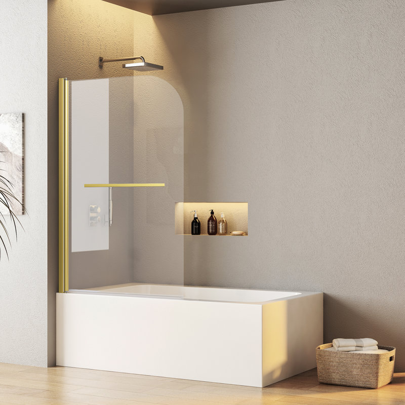 31"W x 55"H Brushed Gold Frameless Tempered Glass Bathtub Door