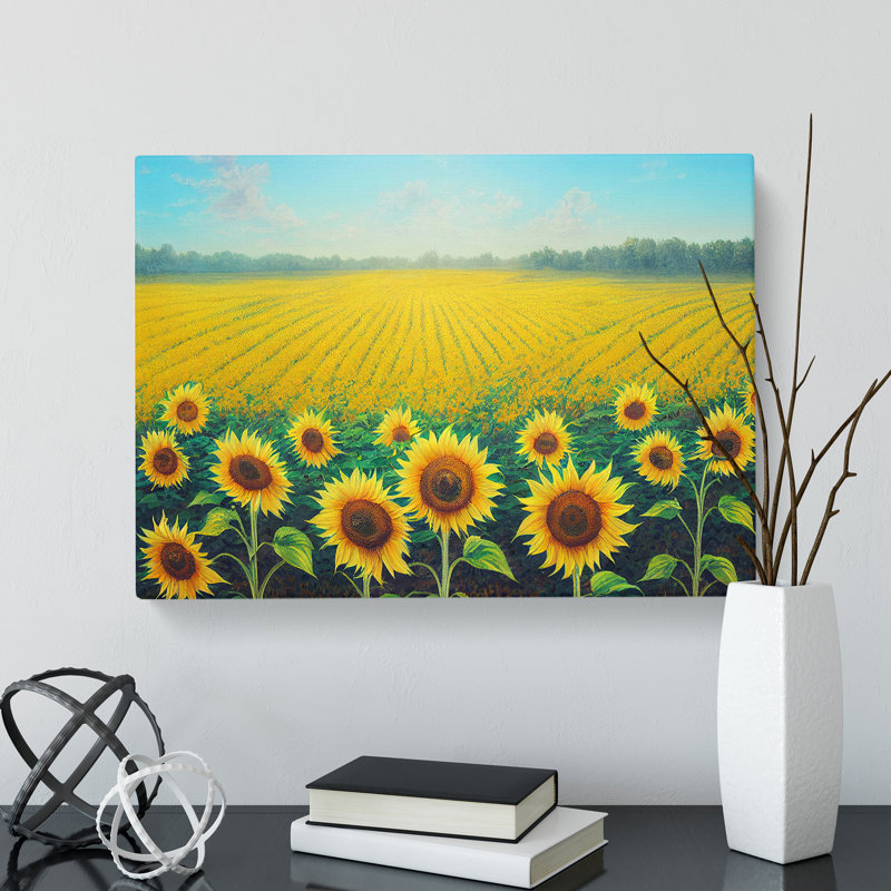 Stimulating Sunflower Field - Wrapped Canvas Painting