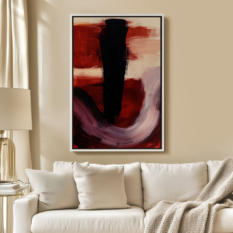 Art mural encadré sur toile - Reproduction d'art abstrait rouge pour chambre à coucher, 36" H x 24" W, White