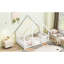 Lit simple blanc en forme de maison avec clôture et garde-corps - Fabriqué en pin robuste pour un repos confortable à long terme-2111866769