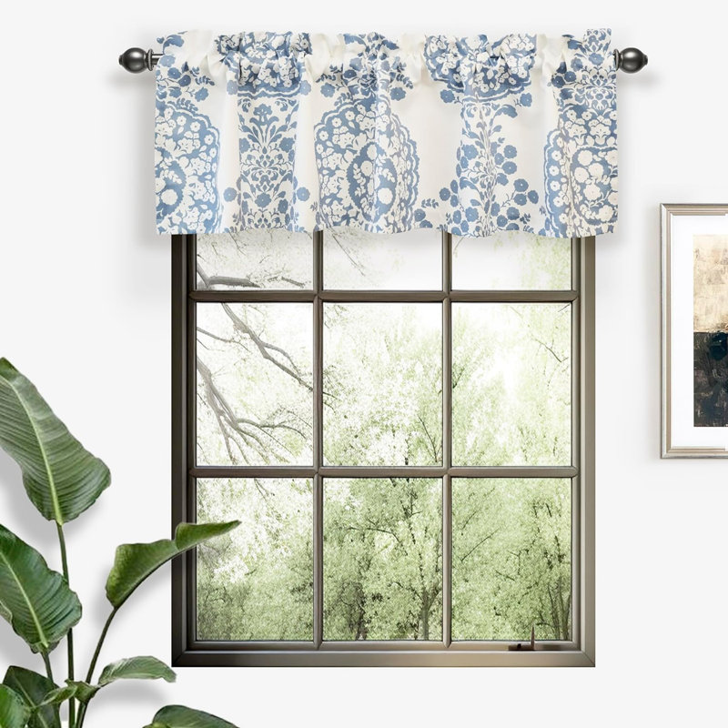 Cantonnière florale sur mesure 52 po, Bleu poudreux, l 52 po x L 18 po