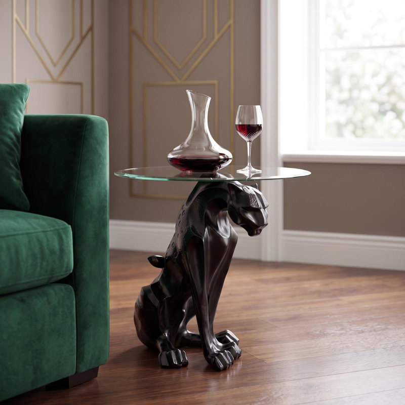 Black Jaguar Figurine End Table