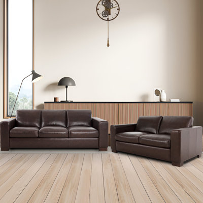 Ensemble de canapé en cuir Saranap - canapé et causeuse avec coussins en plumes d'oie, salon de luxe