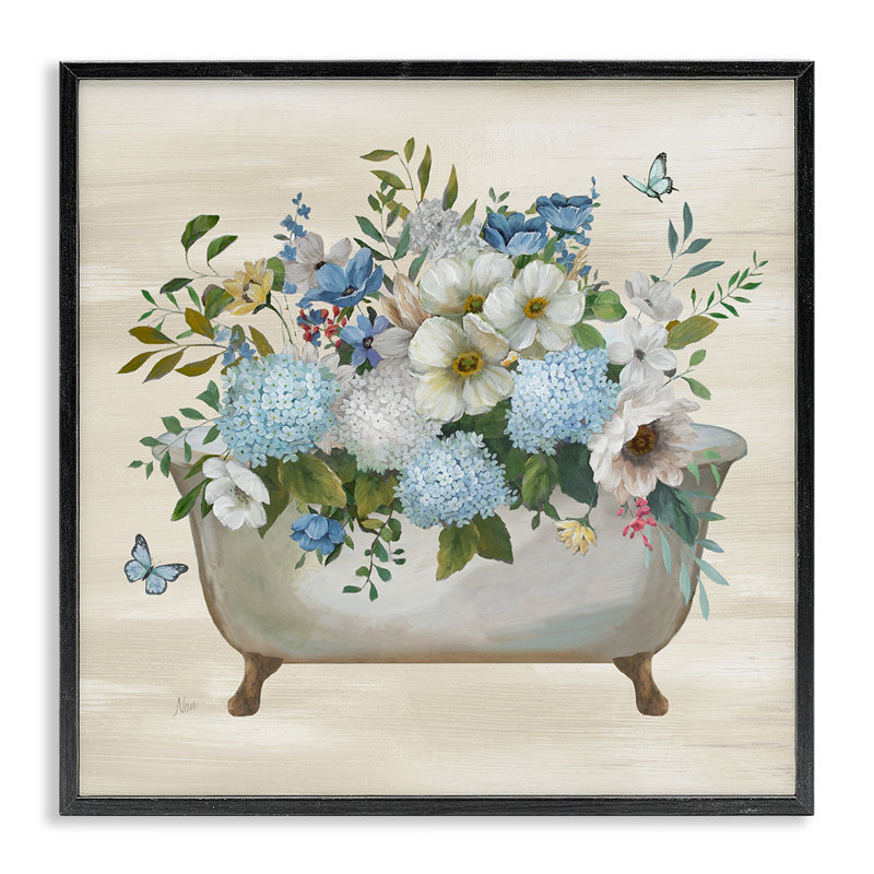 «Full Hydrangea Bathaign», estampe numérique par Nan, H 12 po x l 12 po, Giclée encadrée noir minuit
