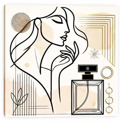 “Fragrance Flow” Wrapped Canvas Wall Art – Perfume Bottle and Abstract Elegance in Line Art