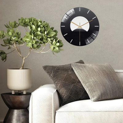 12" Round Tempered Glass Wall Clock with Silent Quartz Movement