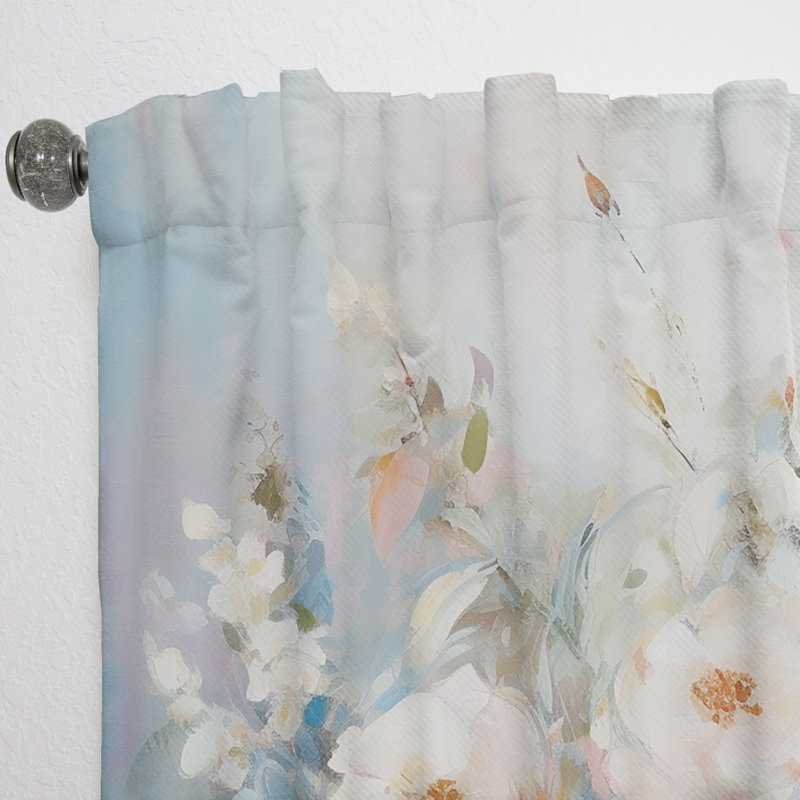 Cabildo - White Grey Carnation Flower - Traditional Velvet Curtain - Room Darkening - 1 panel, 52" W x 63" L