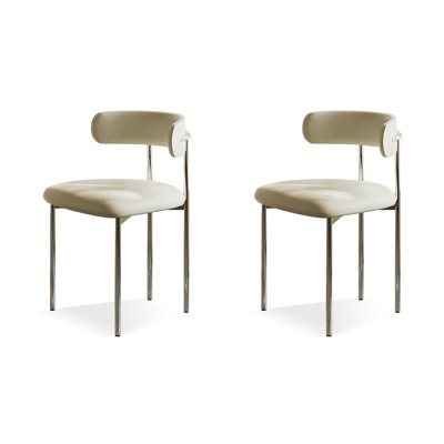 Beige-white+Silver Solid back side Chair(Set of 2)