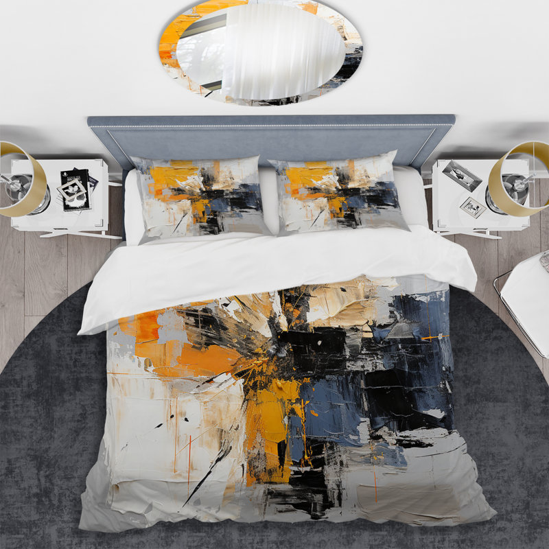 Ensemble de housse de couette gris et jaune Elegance IV - Abstract Collages, Housse de couette pour très grand lit et 2 très 