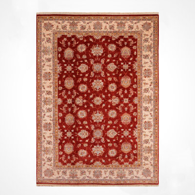 Original Hand Knotted Traditional Pattern Red Wool and Cotton Rug