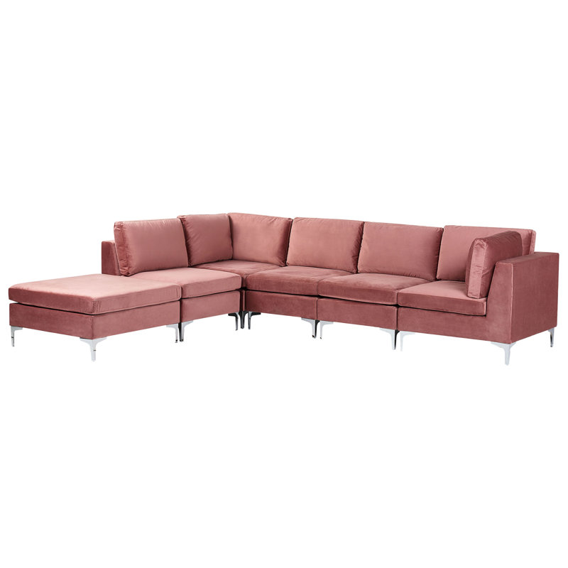 Millings 5 Seater Velvet Sofa & Chaise, Pink, Right Hand Facing