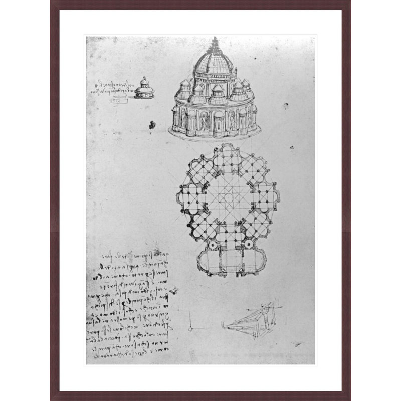 Centralised church and maritime engineering Fol. 5v from Codex Ashburnham (formerly part of Manuscript B (2184) by Leonardo da Vinci -Framed Giclee Print