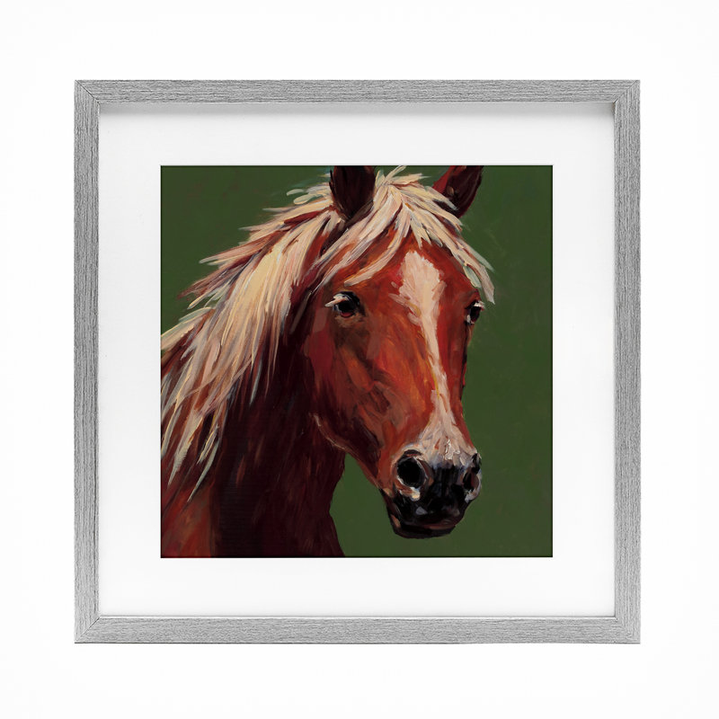 «Modern Horse on Green», reproduction encadrée sous verre, conception de Wani Pasion, H 13 po x l 13 po, Cadre de ferme gris