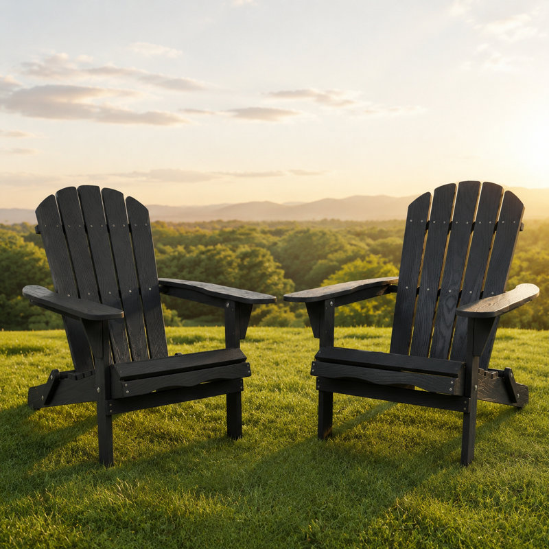 Folding Solid Wood Outdoor Lounge Chair with Embossed Grain, Weather Resistant Patio Seating for Garden, Backyard, Deck, Lawn, Pool Side, Comfortable Wide Seat with Tall Backrest, Durable Rustic Style Outdoor Relaxation Chair with Easy Assembly