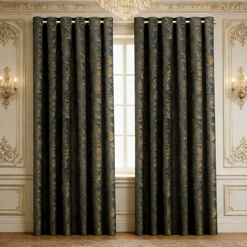 Luxury Gray Gold Abstract Pattern Velvet Curtains - 2 Panels Grommet Top Full Blackout Drapes, Thermal Insulated Noise Reducing Window Treatments curtains for Living Room Bedroom